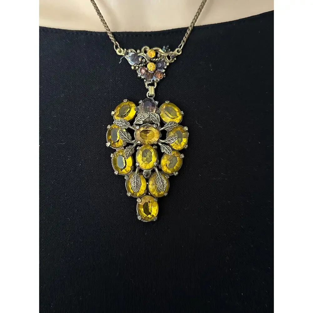 Vintage Czech Glass Statement Necklace | Repurposed 1930s–1950s Brooch